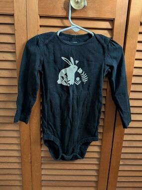 Carter's Black Long-Sleeve Bunny Graphic One-Piece - Size 24m